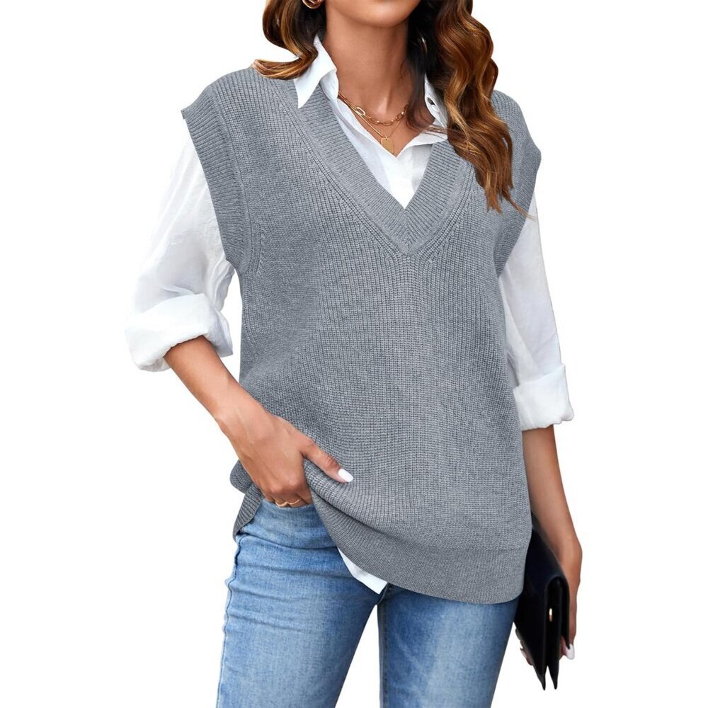 Womens Sweater Vest Knitted V Neck Casual Sleeveless Layering Top